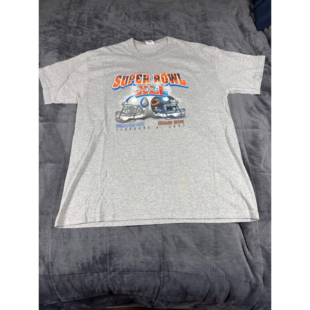 Jerzees Mens Super Bowl XLI 2007 Colts vs Bears Graphic T-Shirt Gray XL